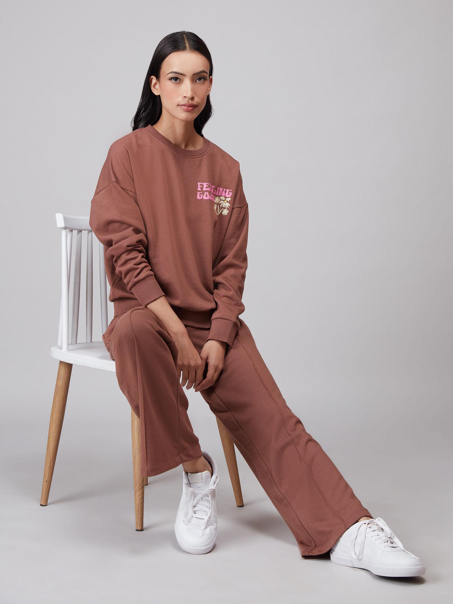 basics brown graphic printed oversized sweatshirt