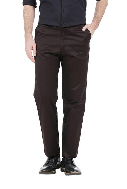 basics brown mid rise comfort fit solid trousers