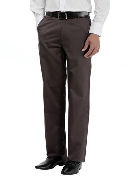 basics brown solid comfort fit trousers
