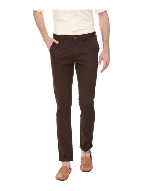 basics brown tailored fit flat front trousers