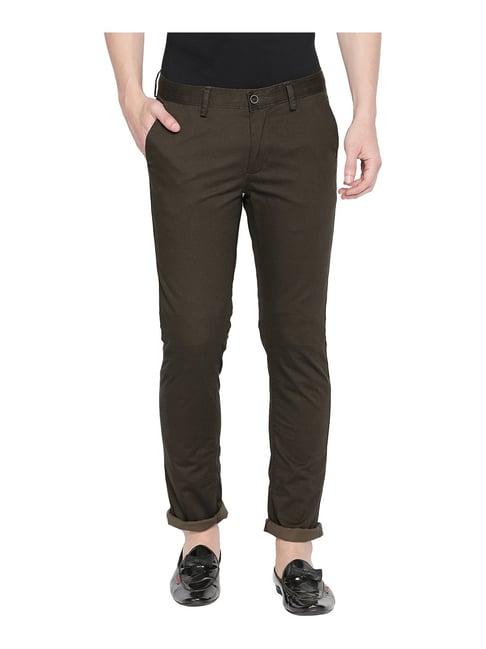 basics brown tailored fit flat front trousers