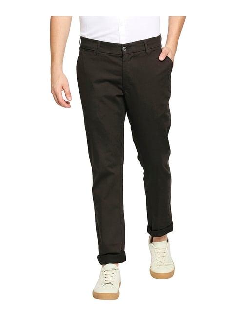 basics brown tailored fit flat front trousers