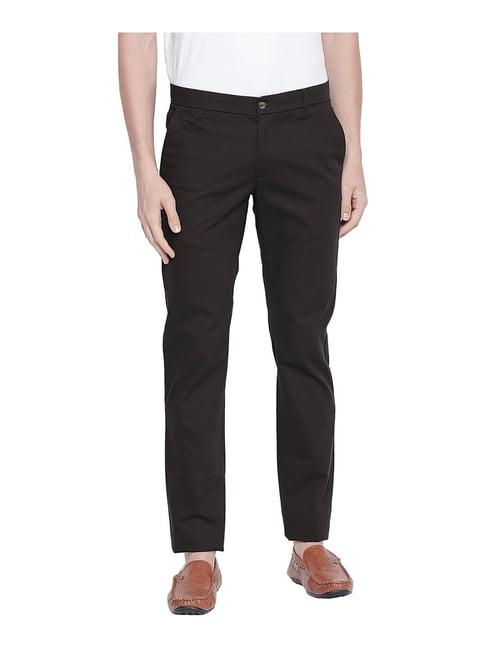 basics brown tailored fit flat front trousers