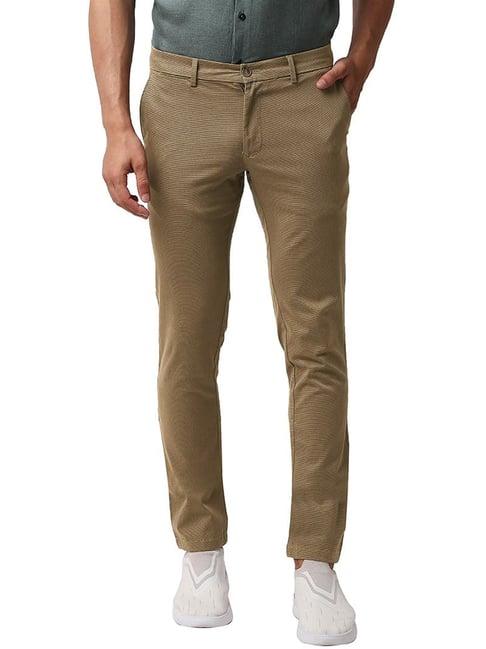 basics cinnamon brown cotton tapered fit texture trousers