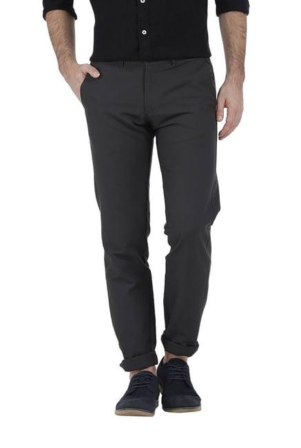 basics dark grey solid tapered fit trousers