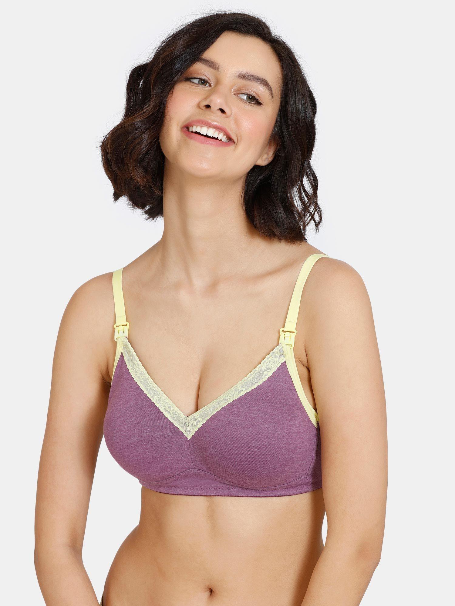 basics double layered non-wired 3/4th coverage maternity / nursing bra - purple passion