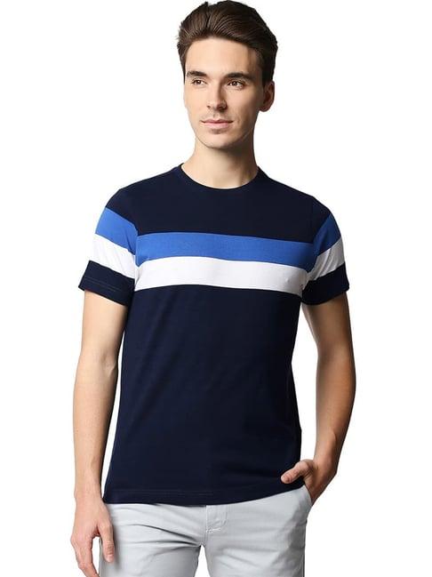 basics dress blue cotton muscle fit striped t-shirt