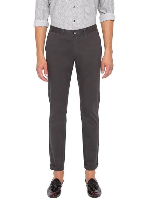 basics ebony grey cotton tapered fit chinos