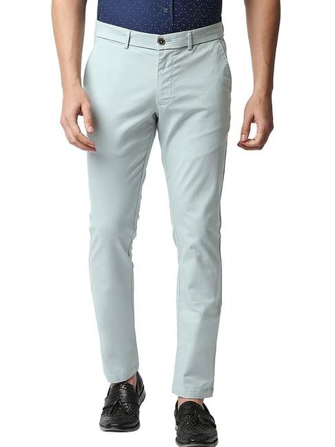 basics ether turquoise cotton tapered fit trousers