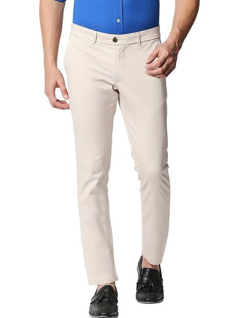 basics gardenia beige cotton tapered fit trousers