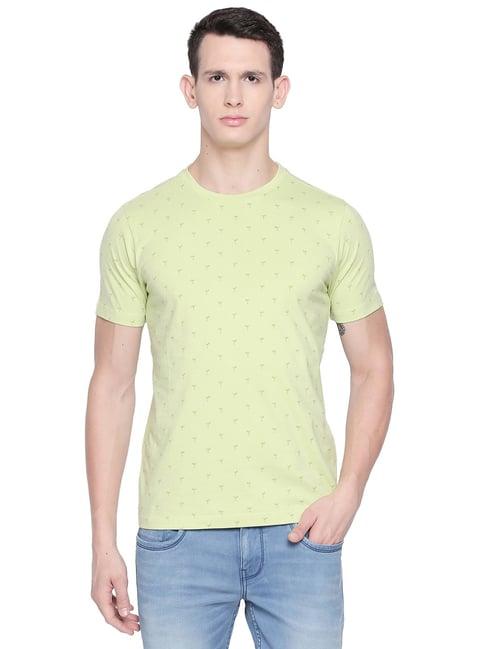 basics green cotton slim fit printed t-shirt