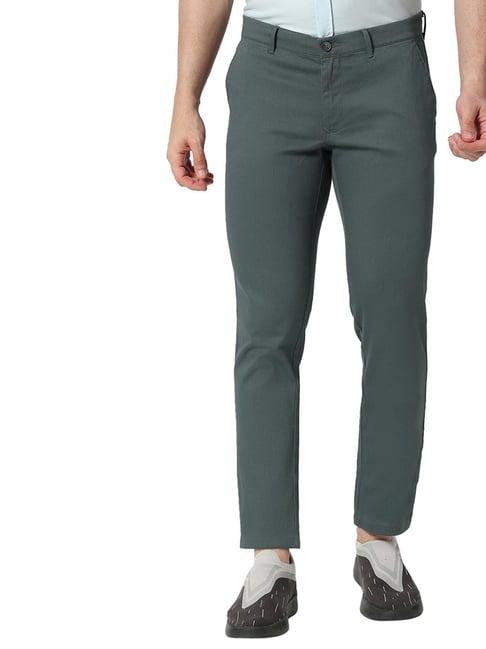 basics green cotton tapered fit trousers