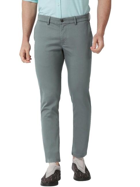 basics green cotton tapered fit trousers