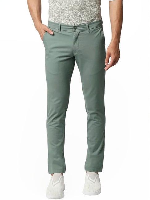 basics green tapered fit texture trousers