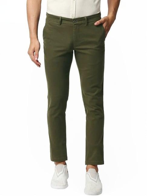 basics green tapered fit trousers