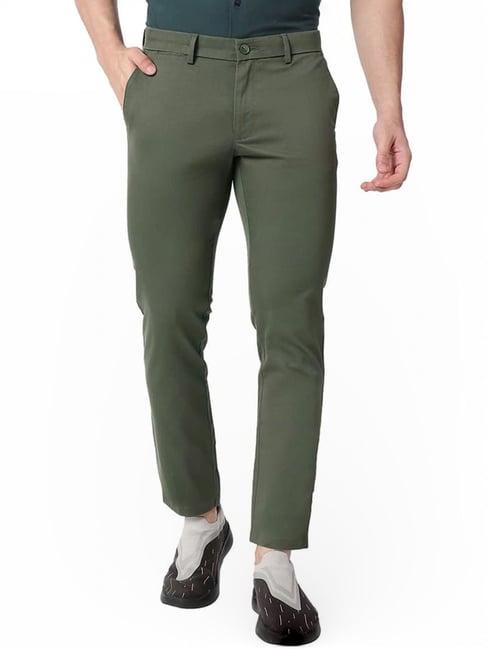 basics green tapered fit trousers