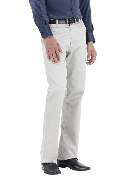 basics grey comfort fit solid trousers