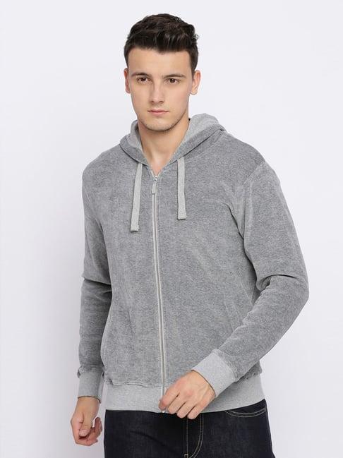 basics grey slim fit hooded jacket