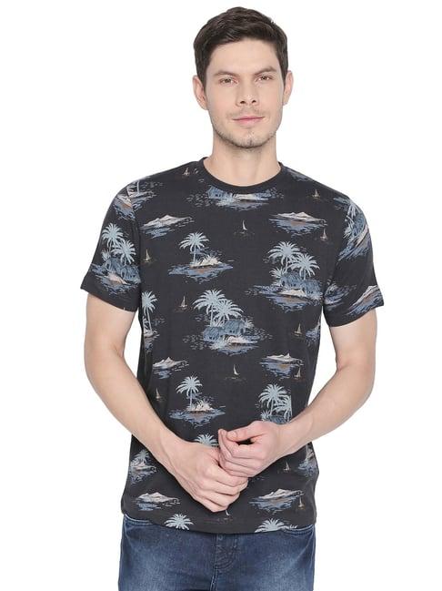 basics grey slim fit printed t-shirt