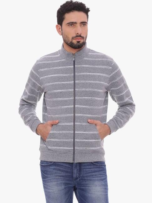 basics grey slim fit striped jacket