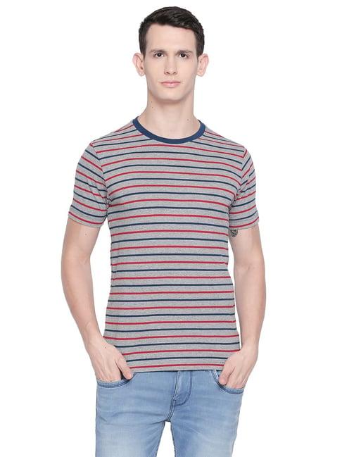 basics grey slim fit striped t-shirt