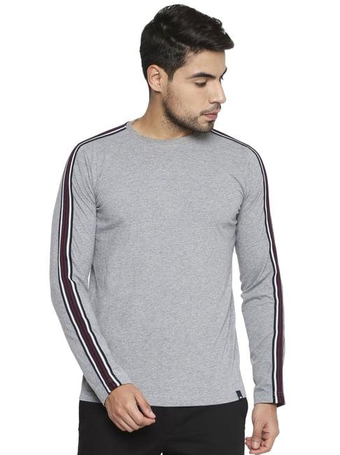 basics grey slim fit striped t-shirt