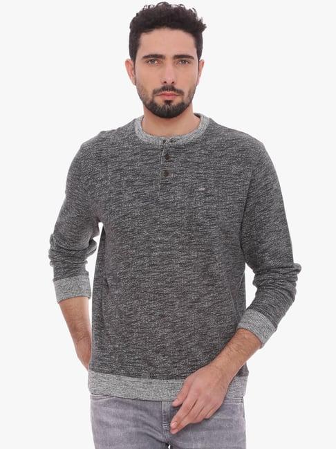 basics grey slim fit texture sweatshirt