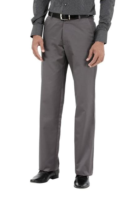 basics grey solid comfort fit trousers