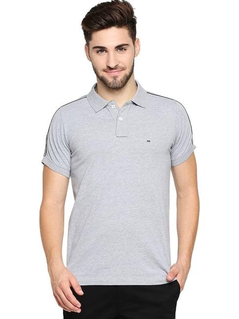 basics grey steel cotton muscle fit polo t-shirt