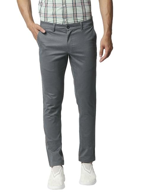 basics grey tapered fit printed chinos