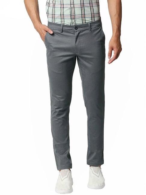 basics grey tapered fit printed trousers