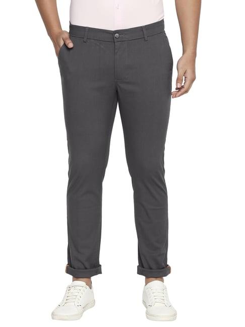 basics grey tapered fit trousers