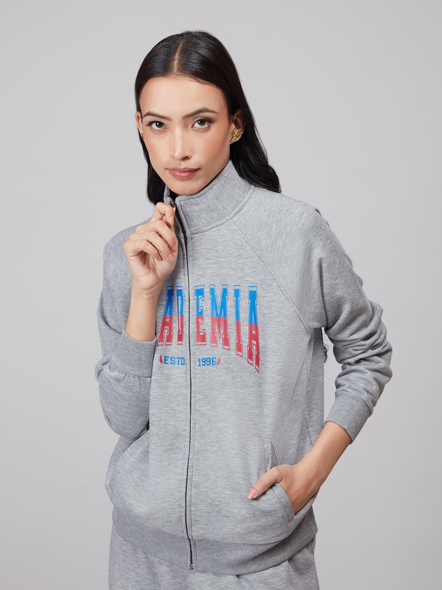 basics grey zipped graphic sweatshirt