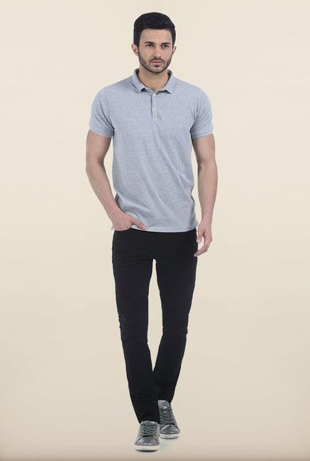 basics heather grey melange lycra polo t shirt