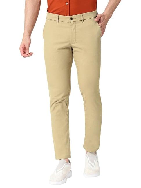 basics khaki cotton tapered fit trousers