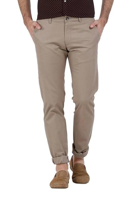 basics khaki low rise cotton flat front trousers