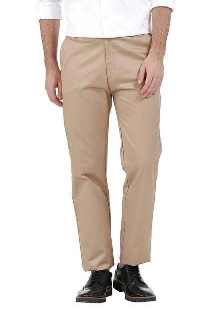 basics khaki mid rise comfort fit trousers