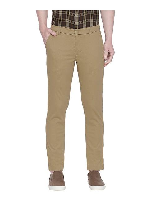 basics khaki tailored fit flat front trousers