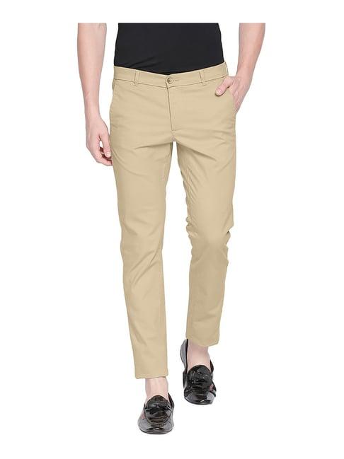 basics khaki tailored fit flat front trousers