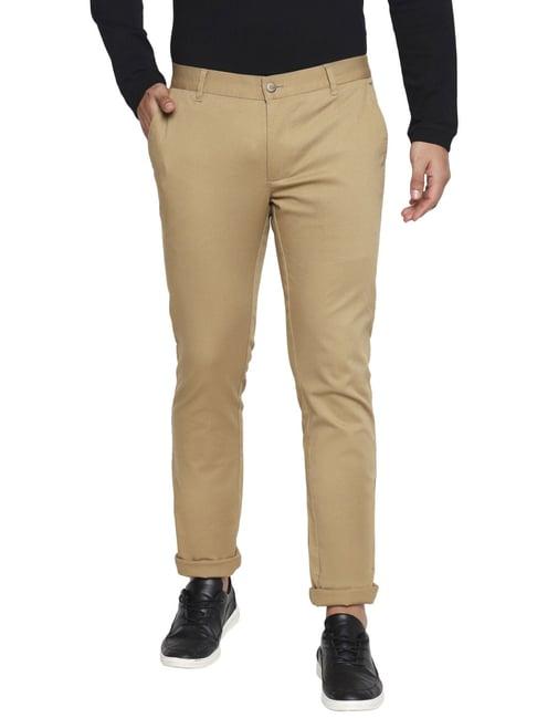 basics khaki tapered fit trousers