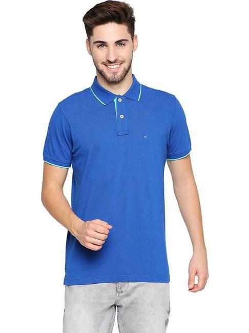 basics lapis blue cotton muscle fit polo t-shirt