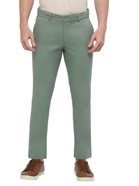 basics light green cotton tapered fit trousers