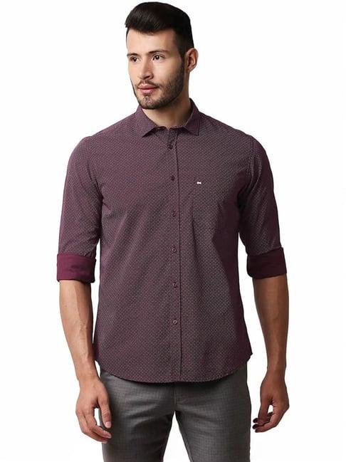 basics maroon slim fit printed shirt