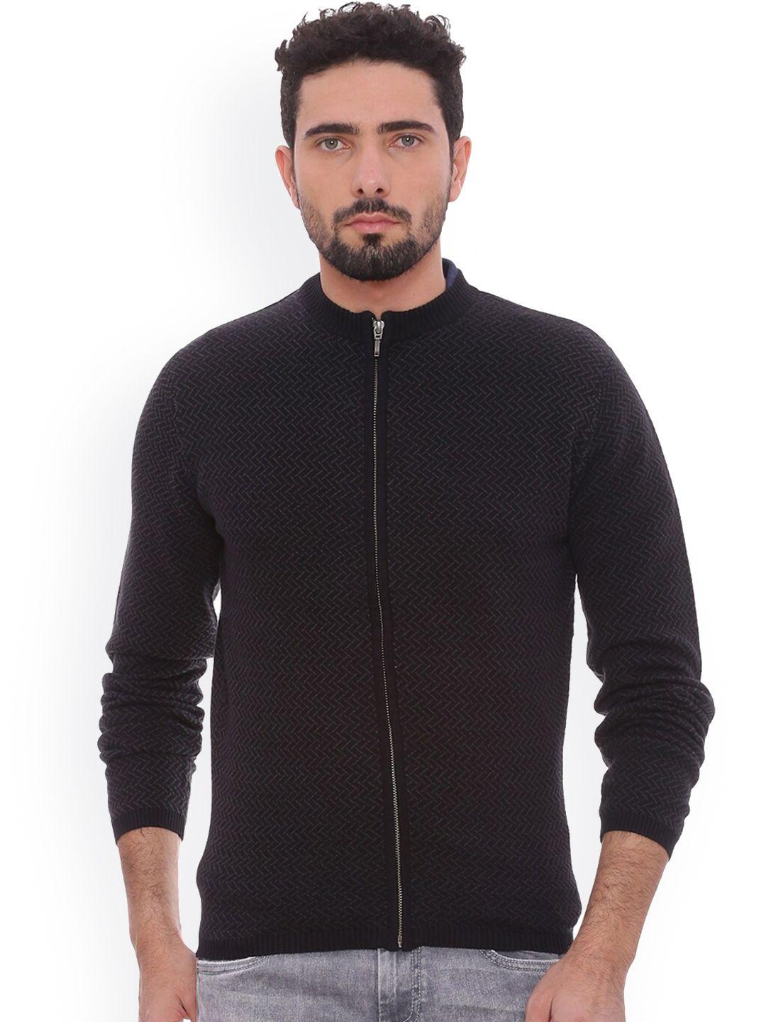 basics men black longline sporty jacket with embroidered