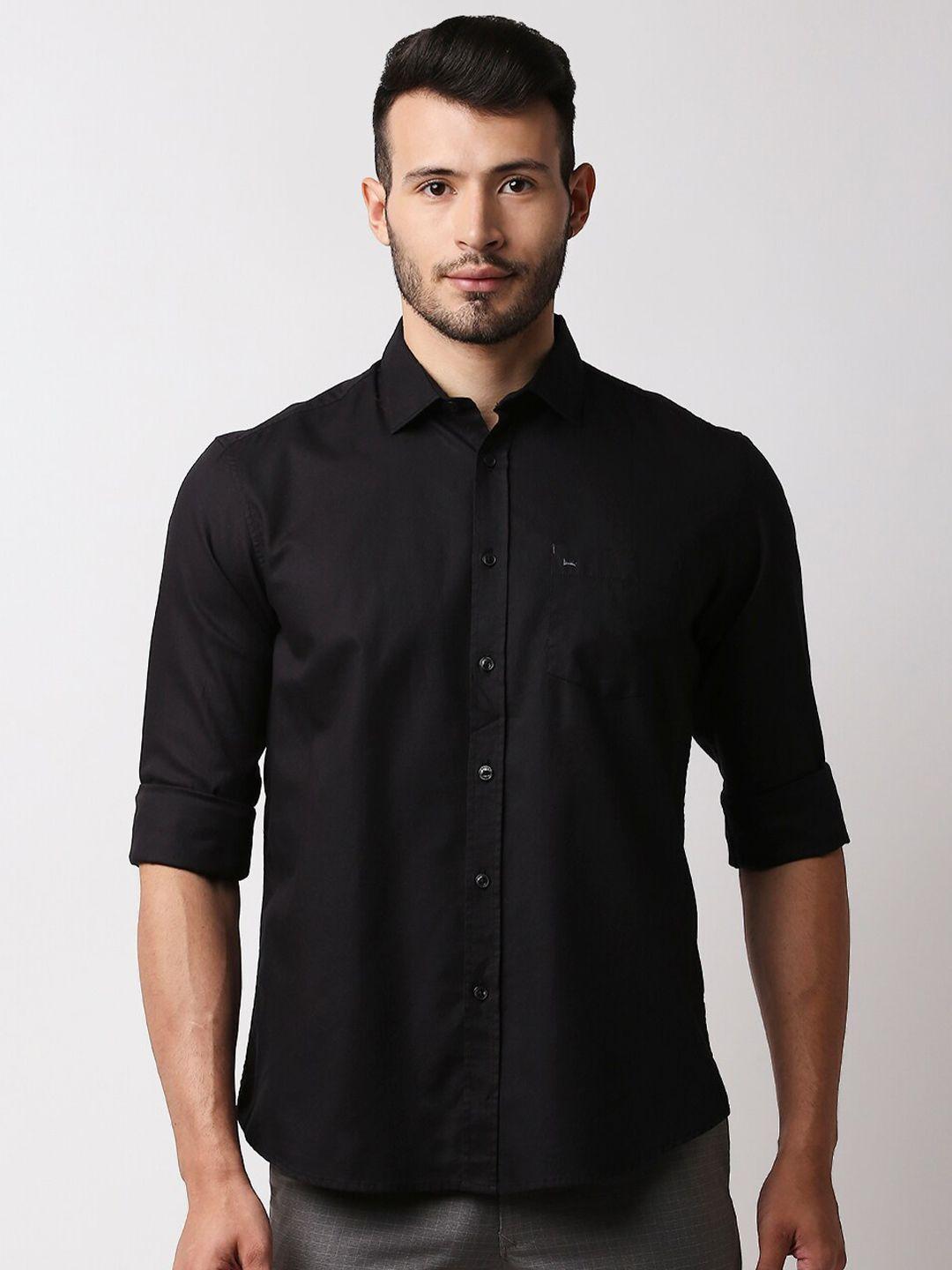 basics men black slim fit casual shirt