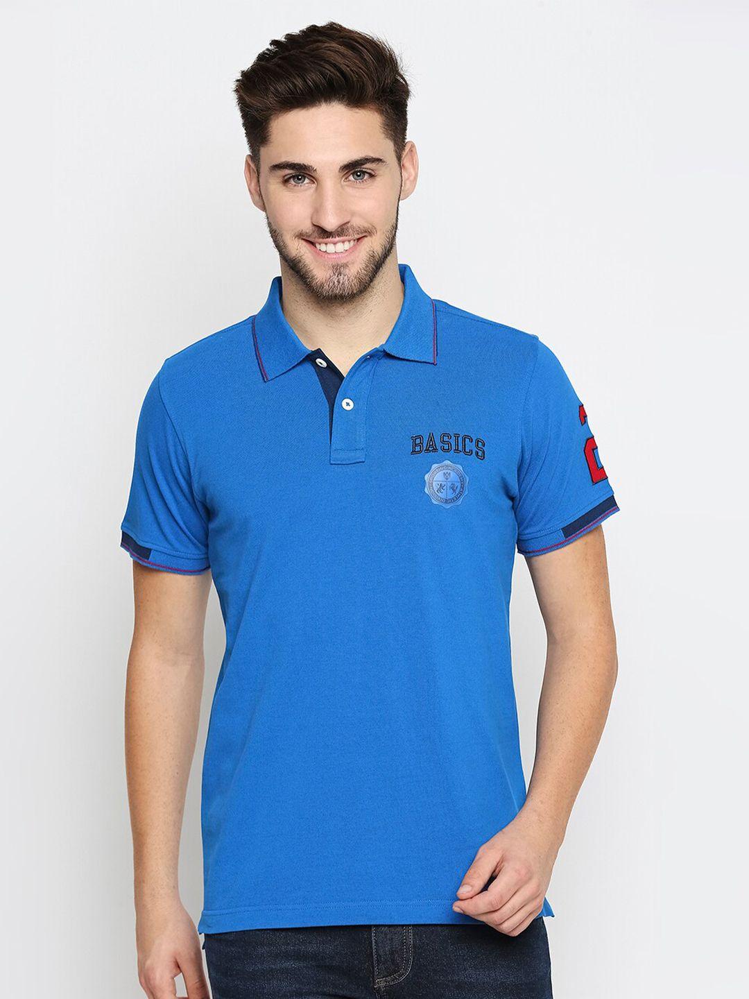 basics men blue polo collar slim fit cotton t-shirt
