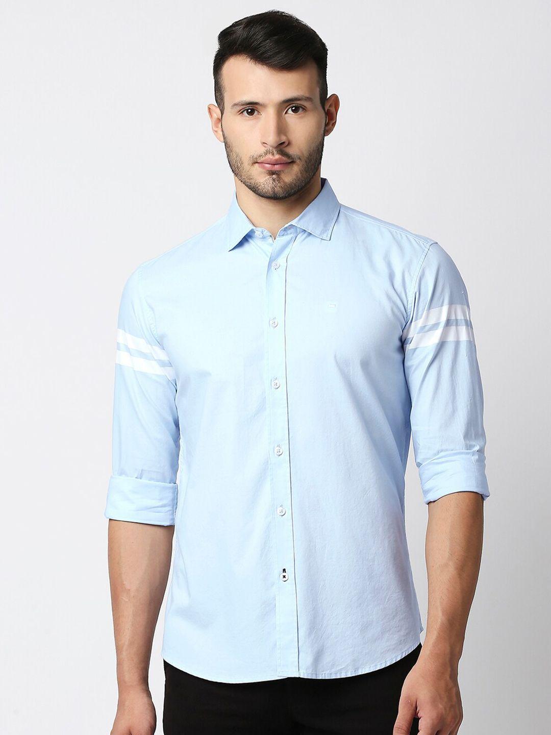 basics men blue slim fit casual shirt