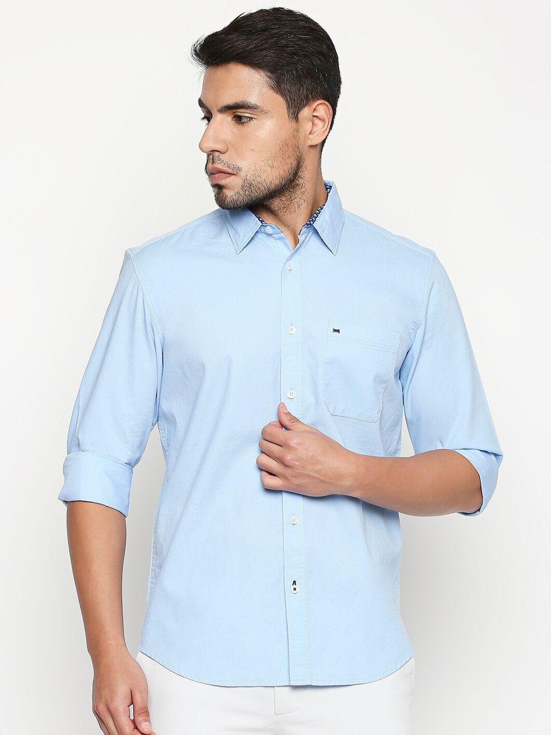 basics men blue slim fit casual shirt