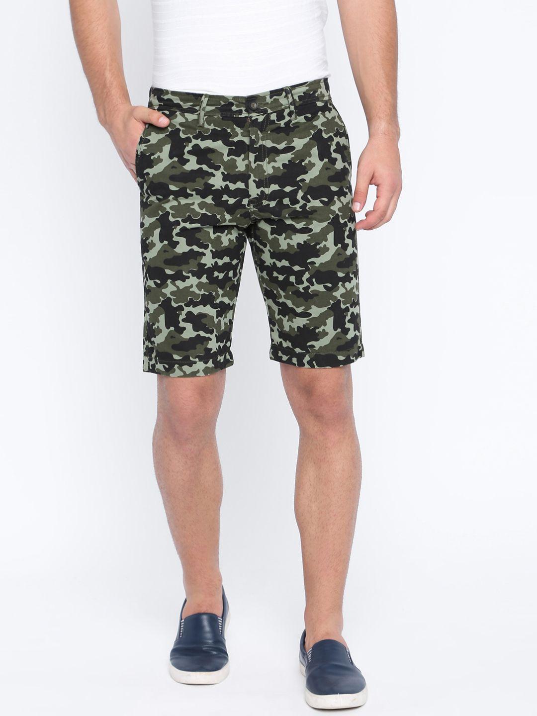 basics men green printed regular fit regular shorts