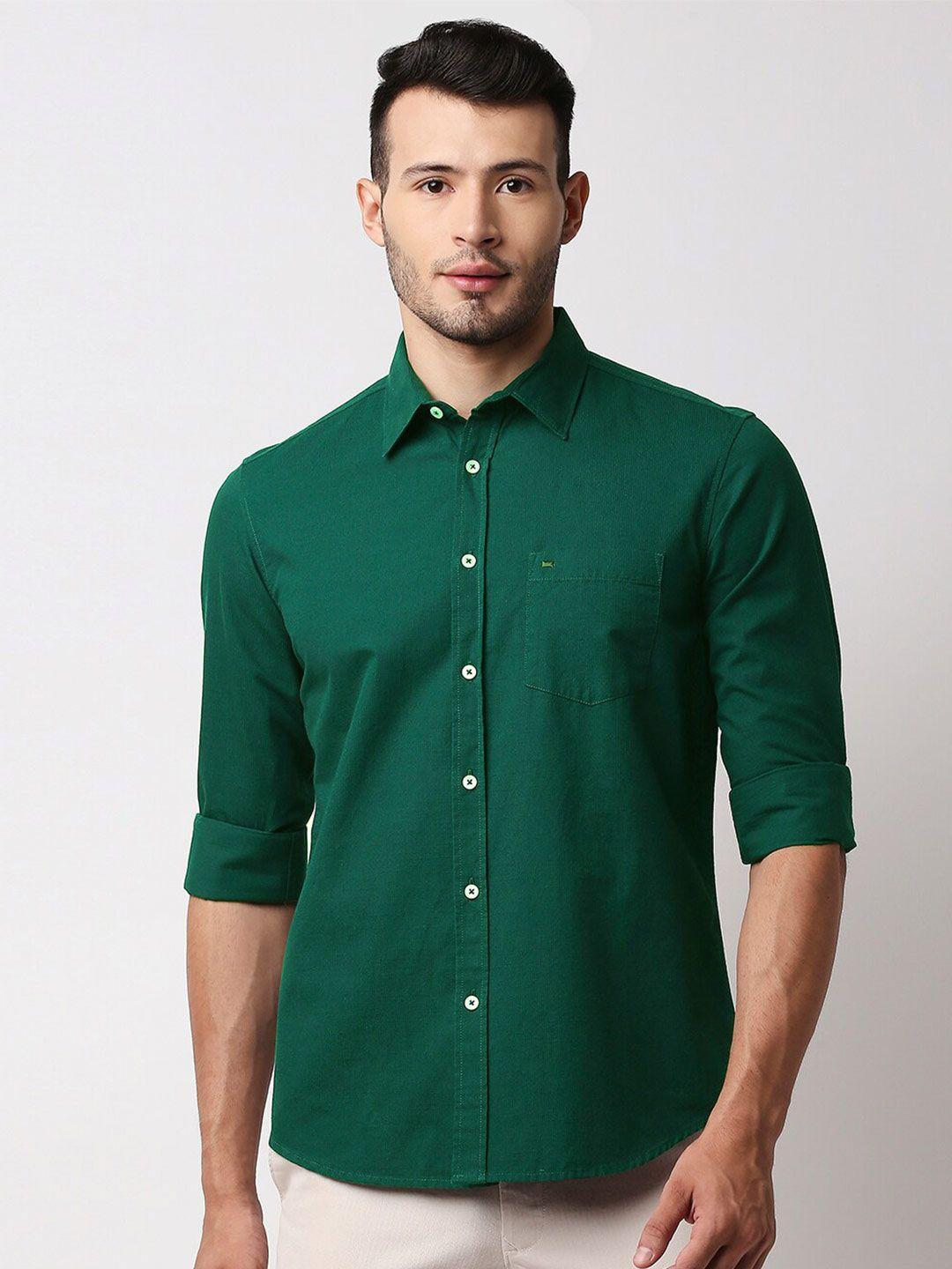 basics men green slim fit casual shirt
